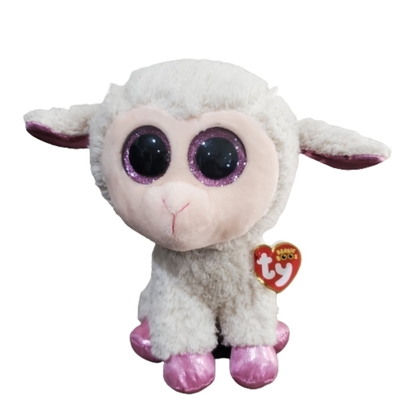 TY Beanie Boo Twinkle White and Pink Lamb Plush Stuffed Animal 9" Glitter Eyes - Picture 1 of 7
